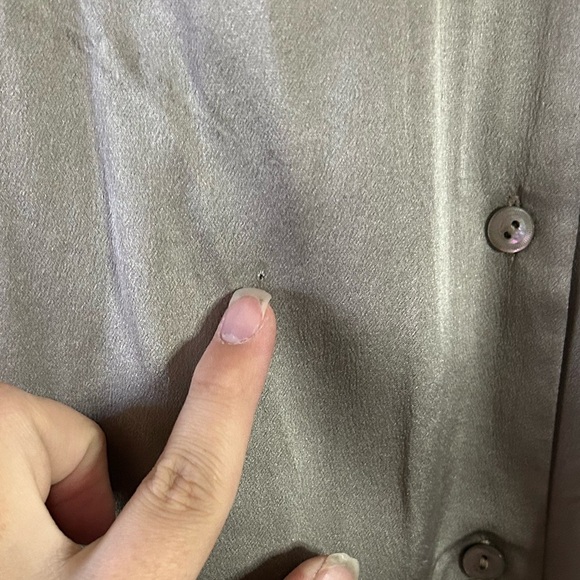 Eileen Fisher Gray Silk Charmeuse Button Down V-Neck Tunic Dress Size M Preppy - Picture 5 of 13
